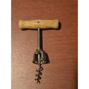 Vintage EKCO Wood T-Handle Bell Corkscrew Wine Bottle Opener Silver Tone Barware